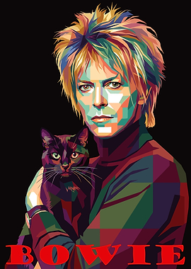 David Bowie Pop Art Portrait with Cat