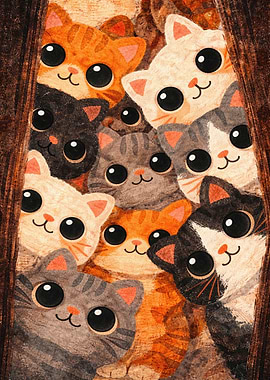 Cute Kittens Peeking Through Curtains