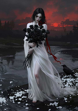 Gothic Woman with Black Roses