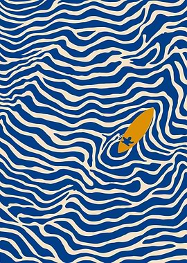 Minimalist Surfer Poster, Abstract Ocean Wave Art, Modern Beach Wall Print