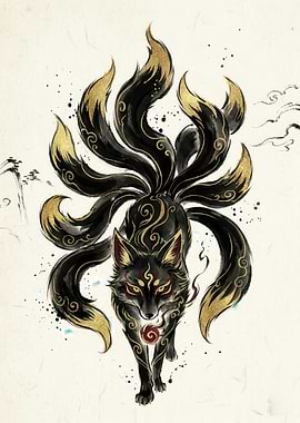 Nine-Tailed Fox with Gold Accents