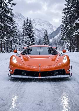Koenigsegg jesko car in snowy mountains