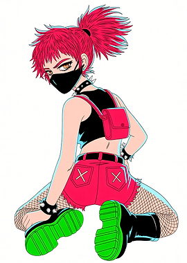 Anime Girl with Pink Hair and Mask