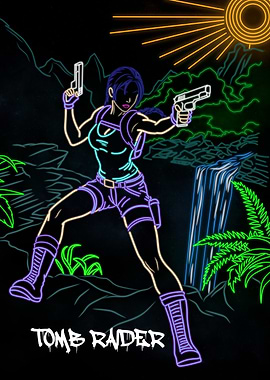 Neon Lara Croft Tomb Raider Art