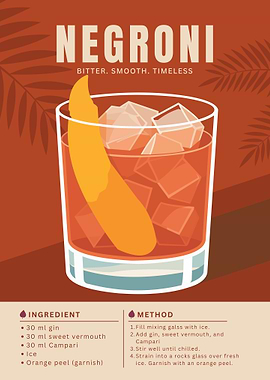 Negroni Cocktail Poster – Minimalist Italian Classic in Warm Retro Style