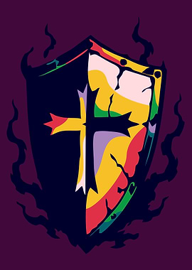 Cracked Shield with Cross and Dark Aura