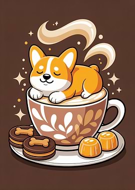 Cute Corgi in Coffee Cup