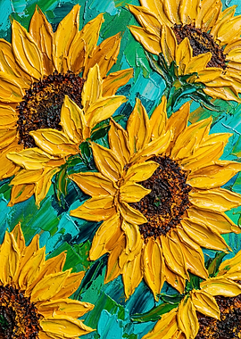 Sunflower Impasto Floral Art
