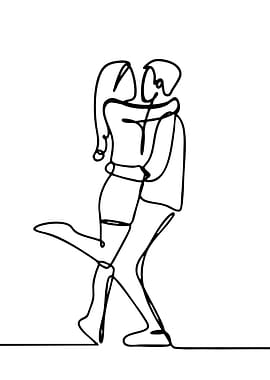Couple Hugging Line Art