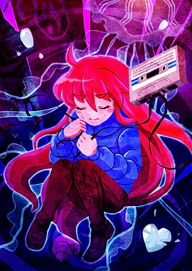 Crying Girl with Cassette Tape