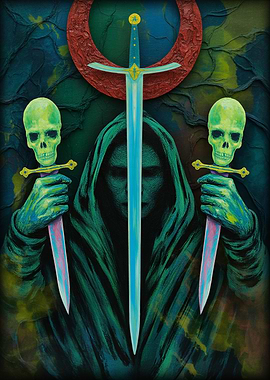Grim Reaper with Swords and Crescent Moon