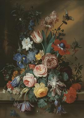 Baroque Floral Still Life with Butterfly