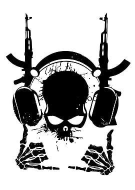 Skull with Guns and Headphones