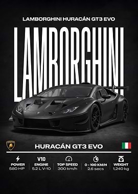 sattne black Lamborghini Huracán GT3 EVO Poster