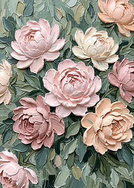 Soft Peony Floral Impasto Art