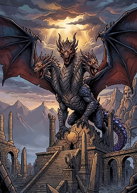 Three-headed Dragon Over Ruins
