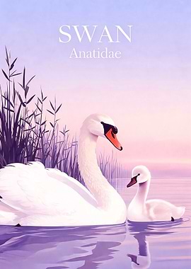 Swan and Cygnet on Water