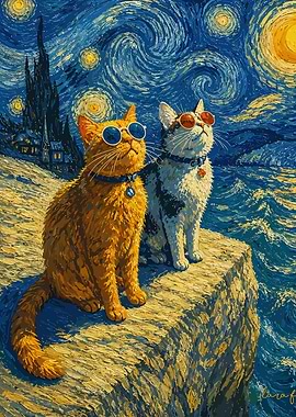 Cats in Starry Night