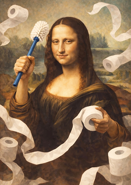 Mona Lisa with Toilet Brush and Paper