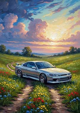 Silver Sports Car in a Field
