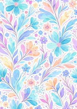 Pastel Floral Pattern Poster, Watercolor Flowers Wall Art, Soft Botanical Print