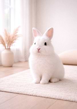 Cute White Bunny on a Rug