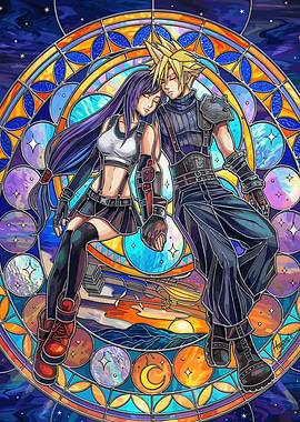 Cloud and Tifa in Stained Glass