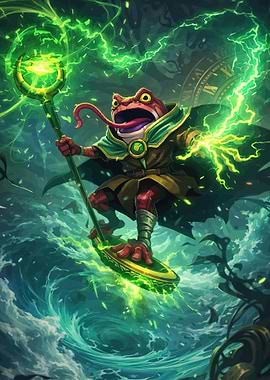 Frog Mage Surfing on Magic Board