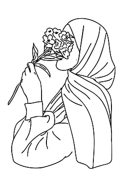 Woman in Hijab smelling flowers
