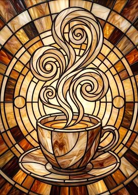 Stained Glass Coffee Cup with Steam