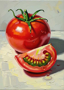 Oil Painting of a Tomato and Slice
