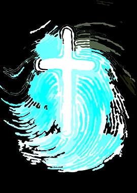 Glowing Cross with Fingerprint Background