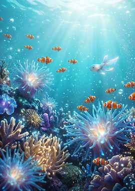 Underwater Clownfish and Anemone Scene