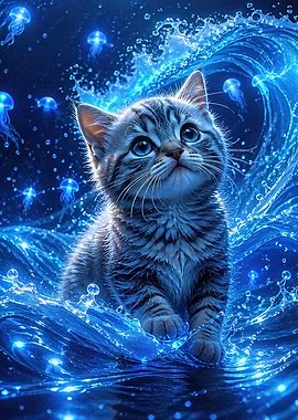 Kitten in a Neon Ocean