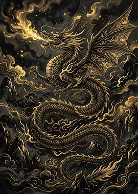 Golden Dragon Breathing Fire
