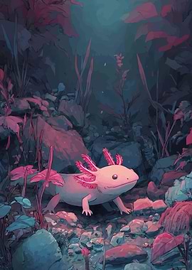 Axolotl in a mystical underwater environment