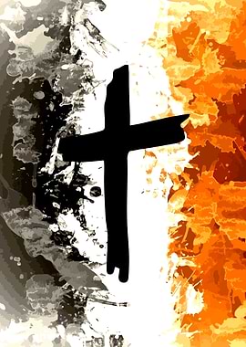 Abstract Cross with Splatter Background