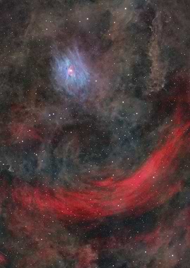 Cosmic Nebula with Red and Blue Hues