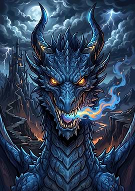 Blue Dragon Breathing Fire