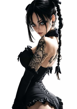 Gothic Anime Girl with Tattoos