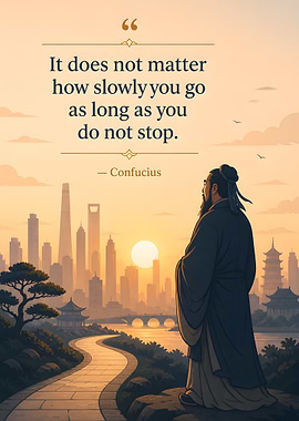Confucius quote with cityscape
