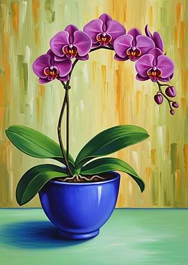 Purple Orchid in Blue Pot