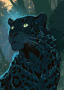 Black Panther in a Dark Forest