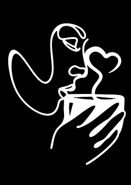 Minimalist Line Art of Person Drinking Coffee
