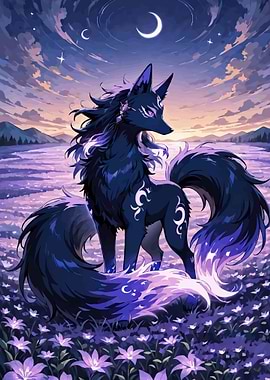Mystical Fox in a Moonlit Field
