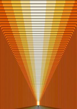 Man walking towards light in abstract tunnel