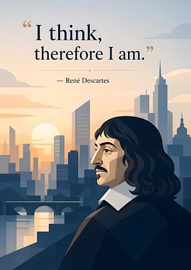 Rene Descartes Quote with Cityscape