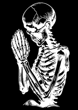 Skeleton Praying on Black Background