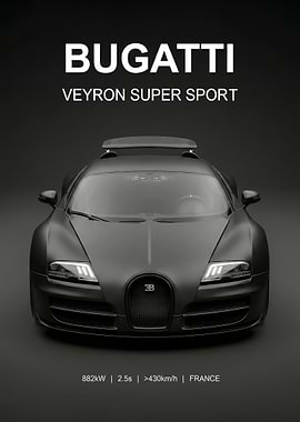 matte black Bugatti Veyron Super Sport poster