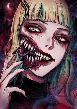 Horror Anime Girl with Monster Mouth